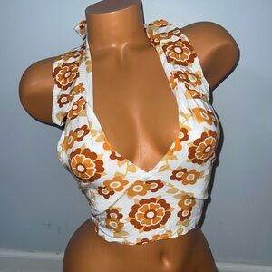Her Pony The Label women’s festival 70s style flower halter crop top- size 6